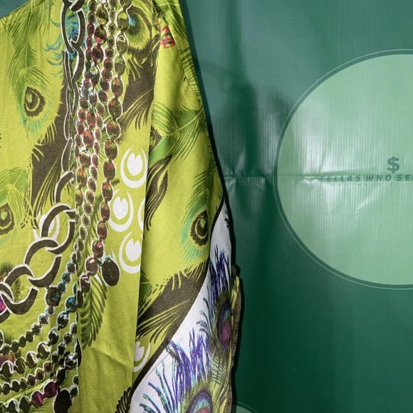 GOLD COAST Mumu House Dress OS One Size Beach Cover-Up Beaded PEACOCK print -NWT - Picture 11 of 12